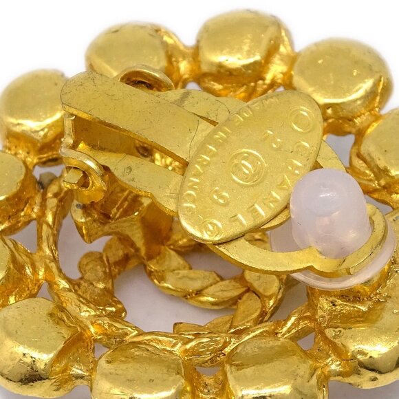 Chanel Gold Button Earrings Clip-On Rhinestone 29 132922 - Picture 3 of 4